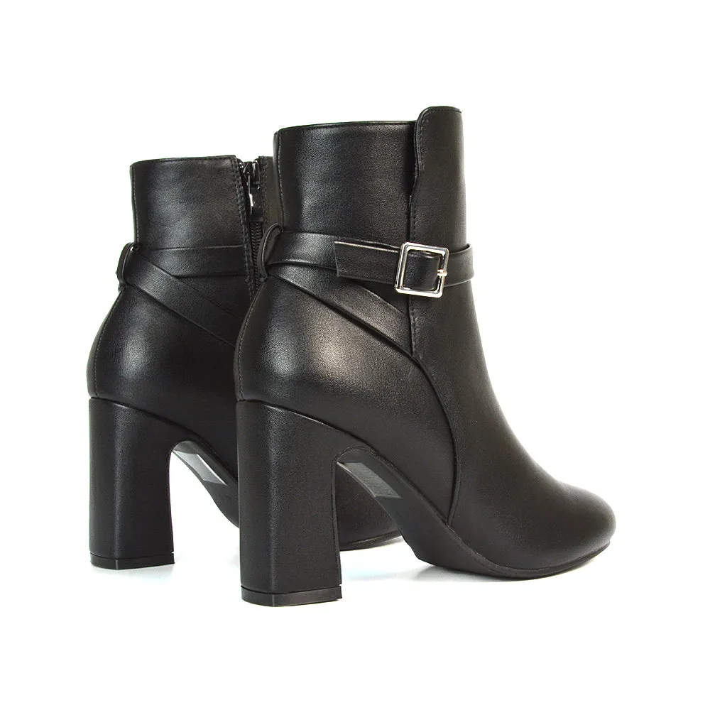 Maria Block High Heel Winter Zip Up Ankle Boots in Black Synthetic Leather