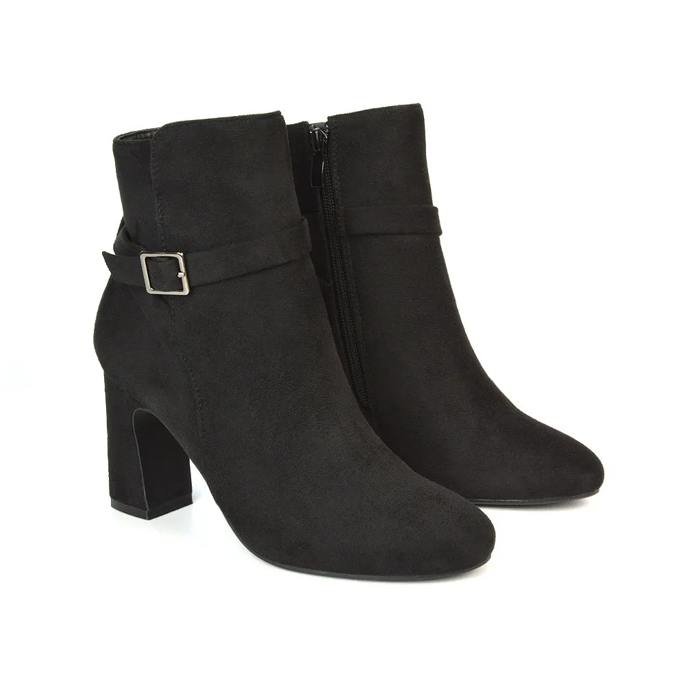 Maria Block High Heel Winter Zip Up Ankle Boots in Black Synthetic Leather