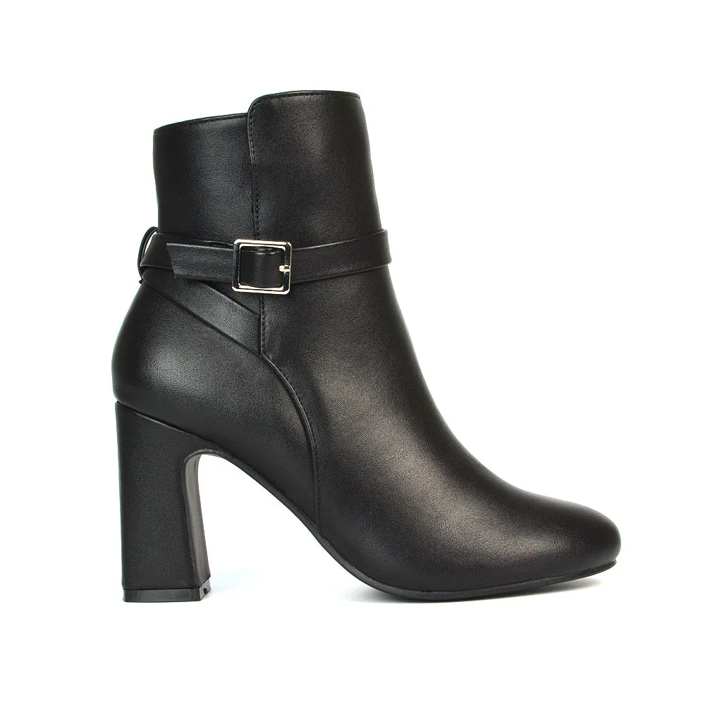 Maria Block High Heel Winter Zip Up Ankle Boots in Black Synthetic Leather