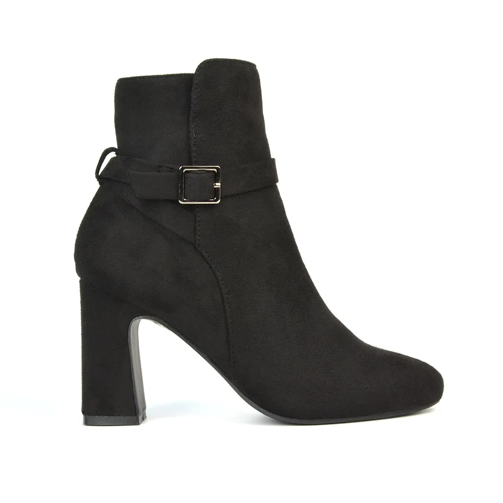 Maria Block High Heel Winter Zip Up Ankle Boots in Black Synthetic Leather