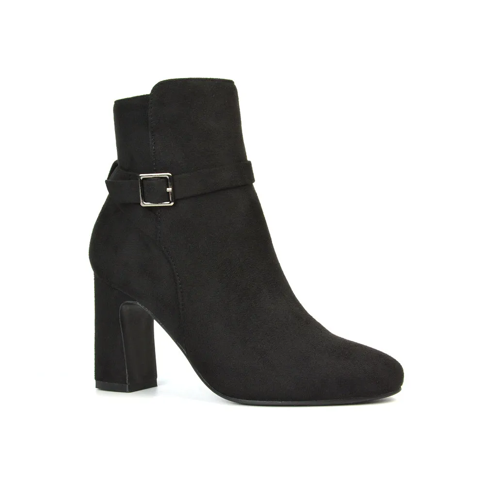 Maria Block High Heel Winter Zip Up Ankle Boots in Black Synthetic Leather