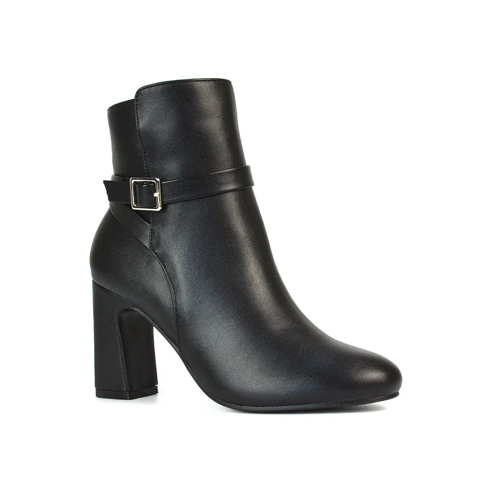 Maria Block High Heel Winter Zip Up Ankle Boots in Black Synthetic Leather