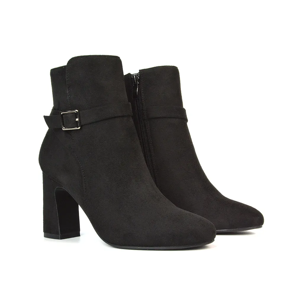 Maria Block High Heel Winter Zip Up Ankle Boots in Black Synthetic Leather