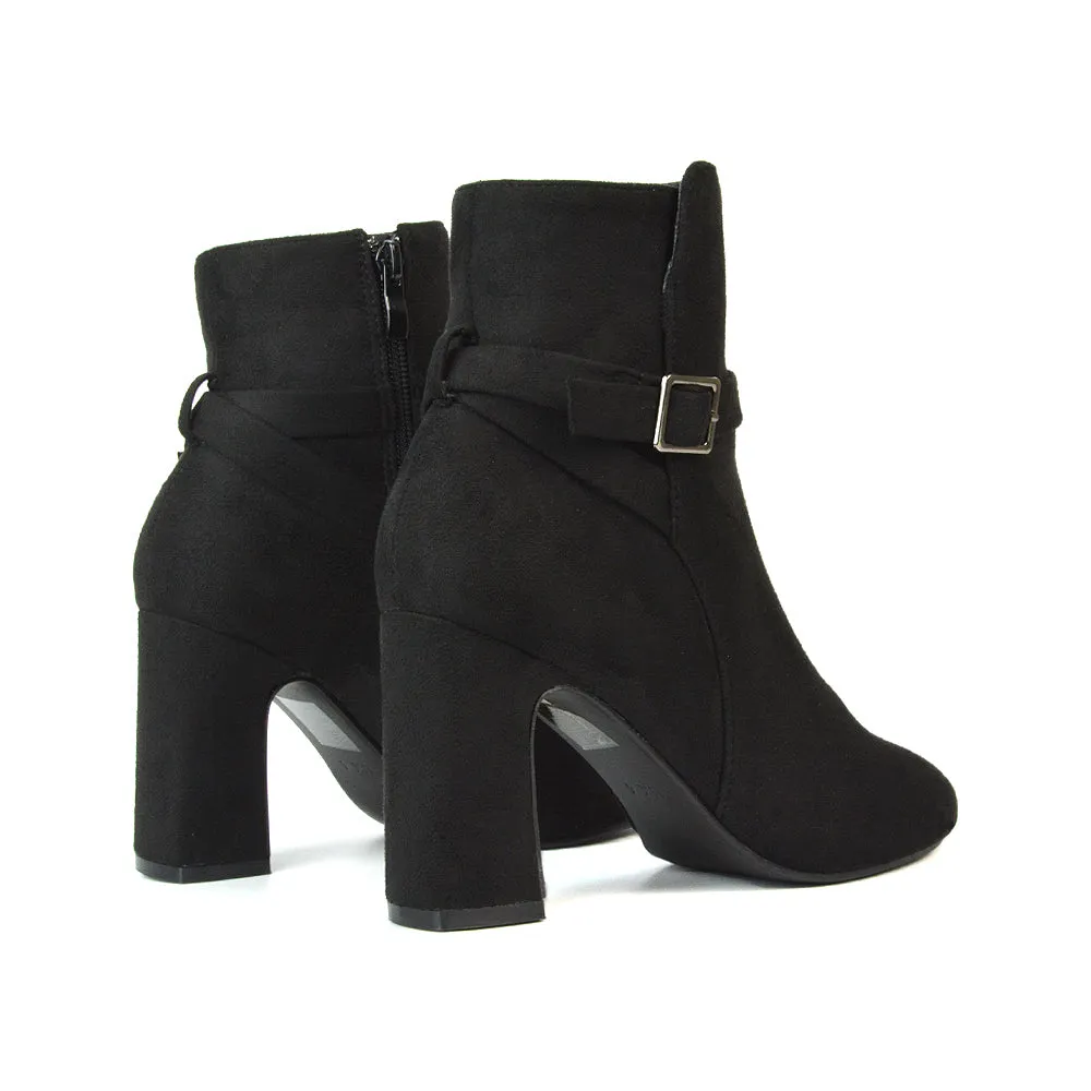 Maria Block High Heel Winter Zip Up Ankle Boots in Black Synthetic Leather