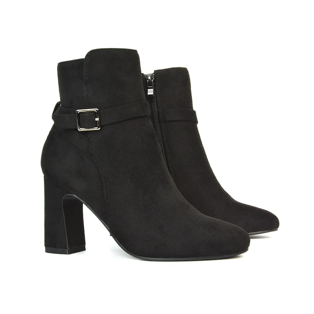 Maria Block High Heel Winter Zip Up Ankle Boots in Black Synthetic Leather