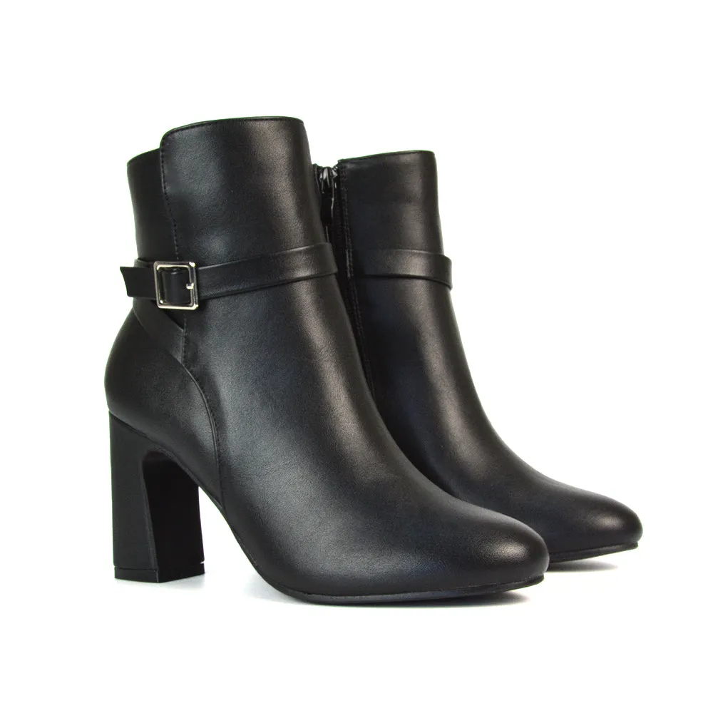 Maria Block High Heel Winter Zip Up Ankle Boots in Black Synthetic Leather