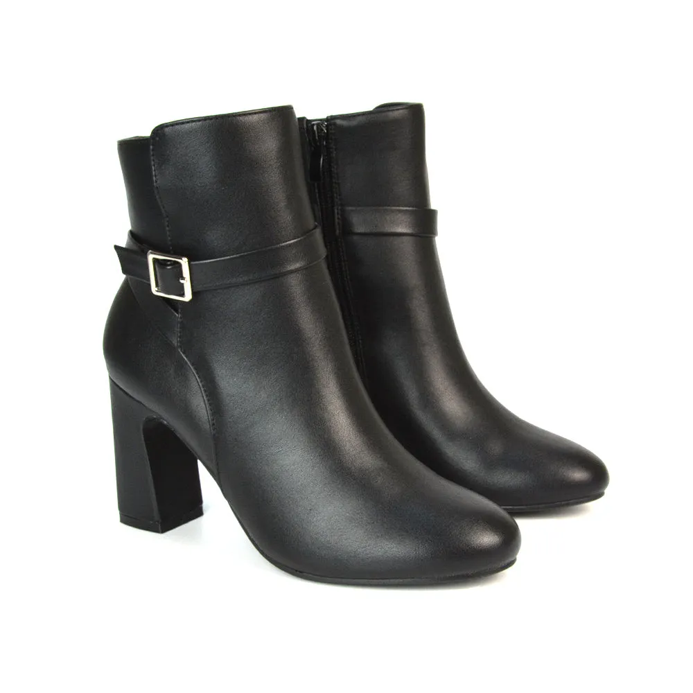 Maria Block High Heel Winter Zip Up Ankle Boots in Black Synthetic Leather