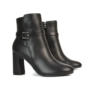 Maria Block High Heel Winter Zip Up Ankle Boots in Black Synthetic Leather