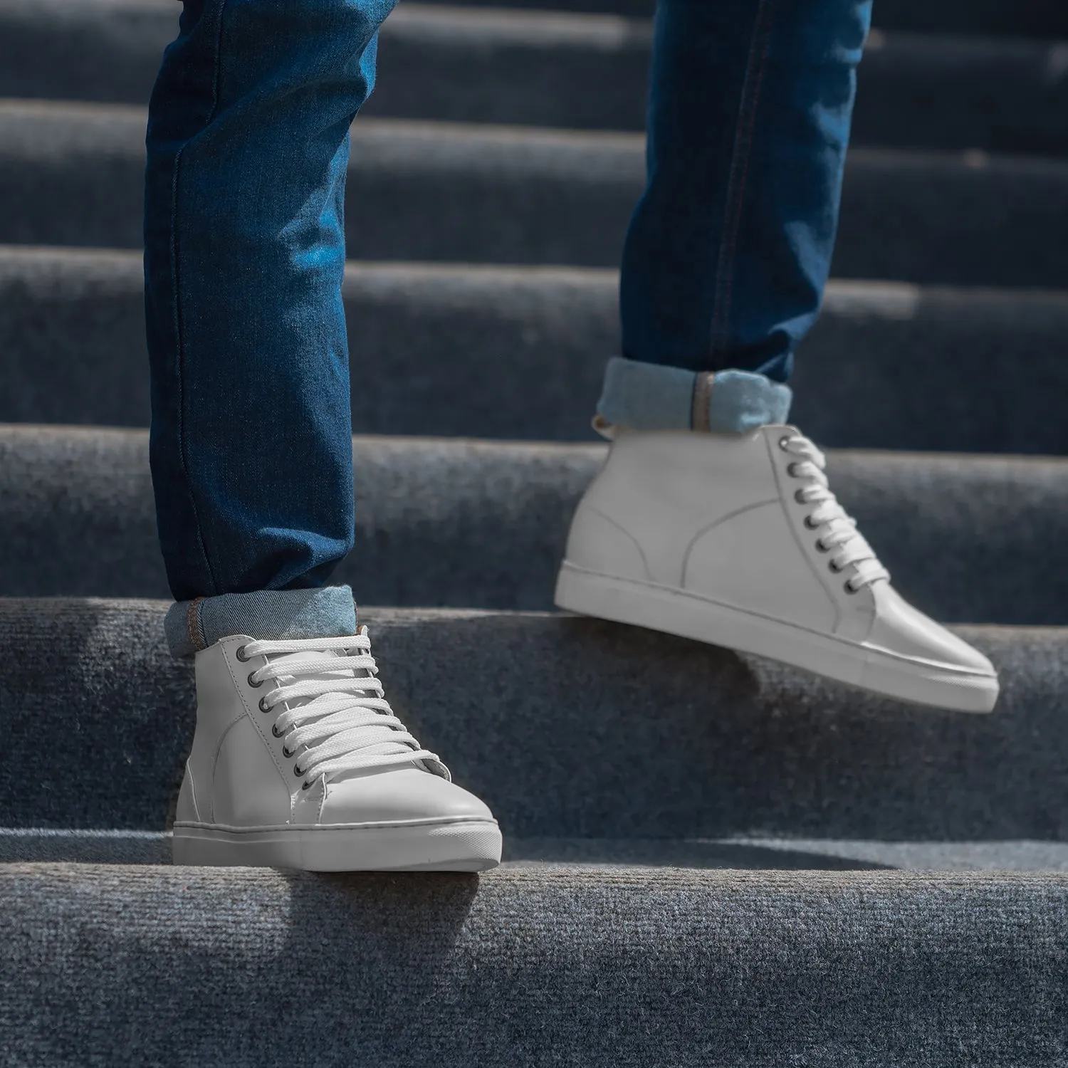 Marty High Top White Leather Sneakers