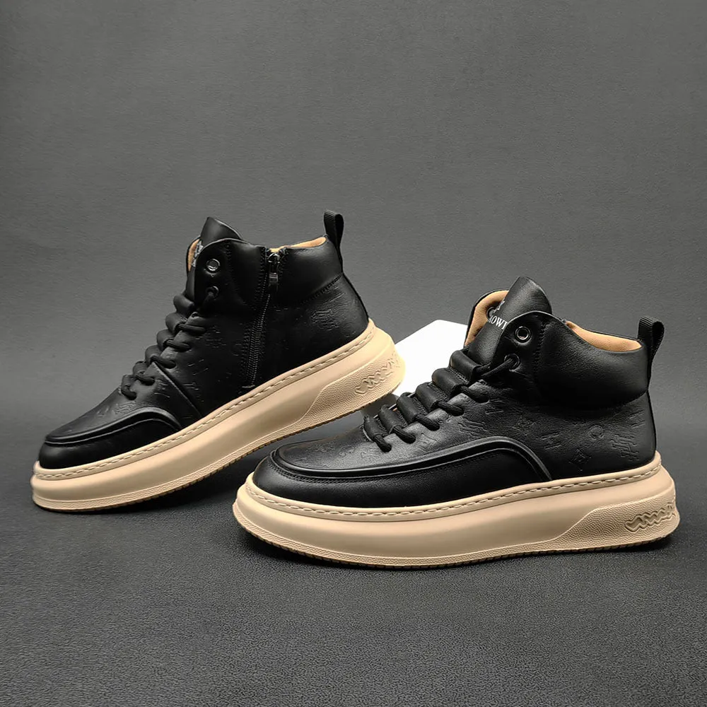 Men Stylish Minimalist Leather High Top Casual Shoes