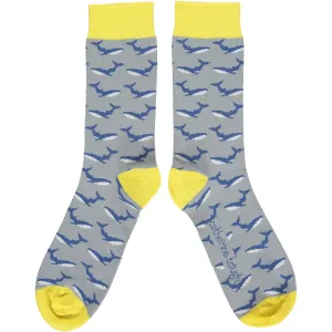 Men's Whale Ankle Socks- Grey/ Yellow