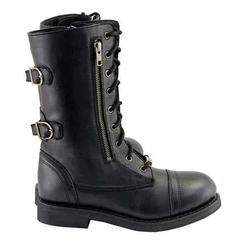 Milwaukee Leather Women's Graze Black Leather Lace-Up Motorcycle Boots with Zipper Pocket MBL9369