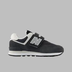 NEW BALANCE KID'S HOOK N' LOOP 574 BLACK/GREY SNEAKER SHOES