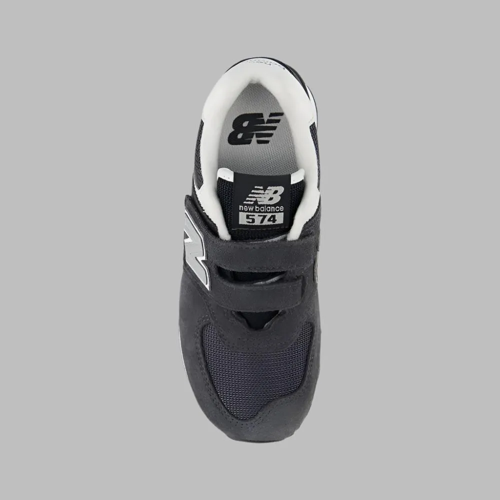 NEW BALANCE KID'S HOOK N' LOOP 574 BLACK/GREY SNEAKER SHOES