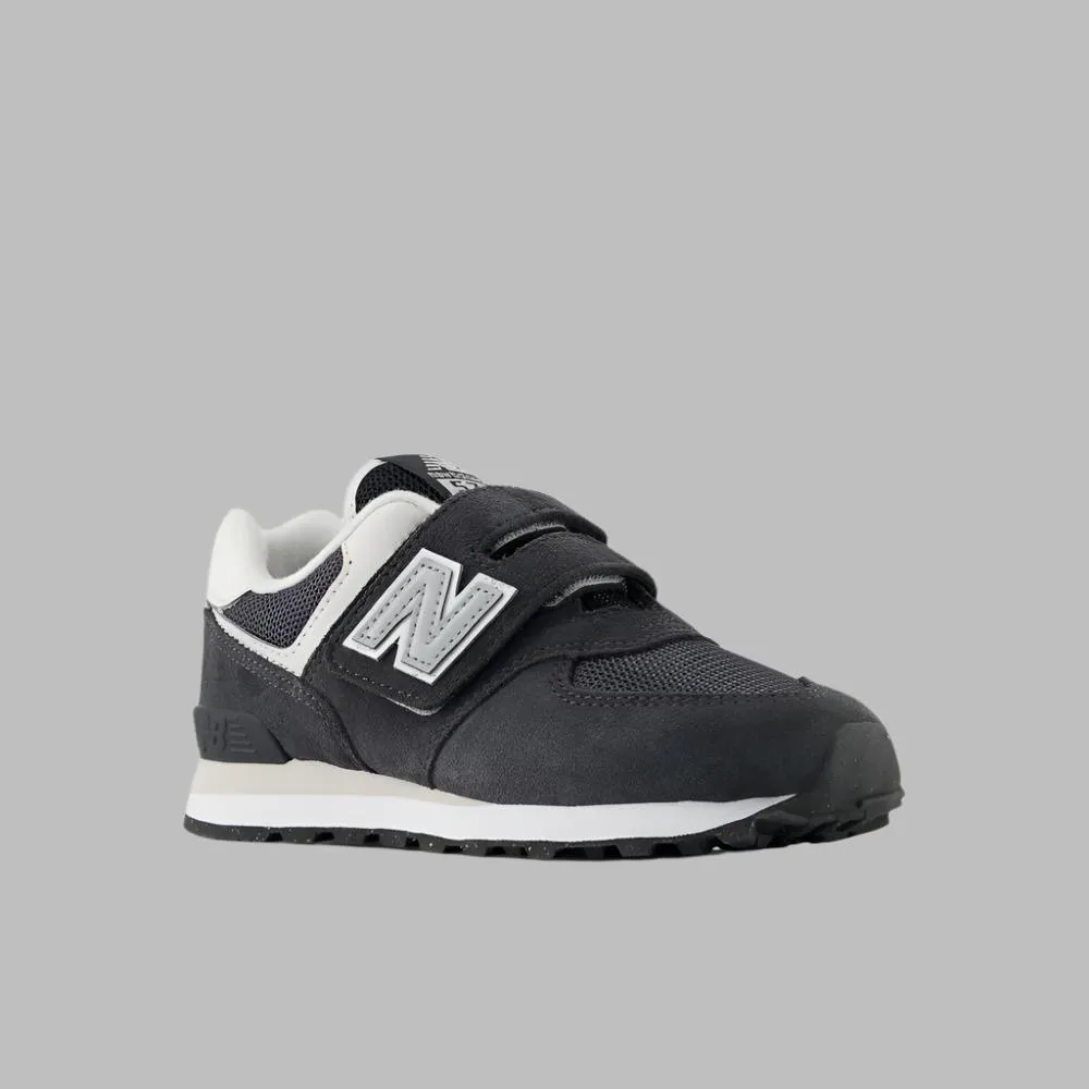 NEW BALANCE KID'S HOOK N' LOOP 574 BLACK/GREY SNEAKER SHOES