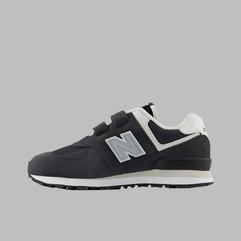 NEW BALANCE KID'S HOOK N' LOOP 574 BLACK/GREY SNEAKER SHOES