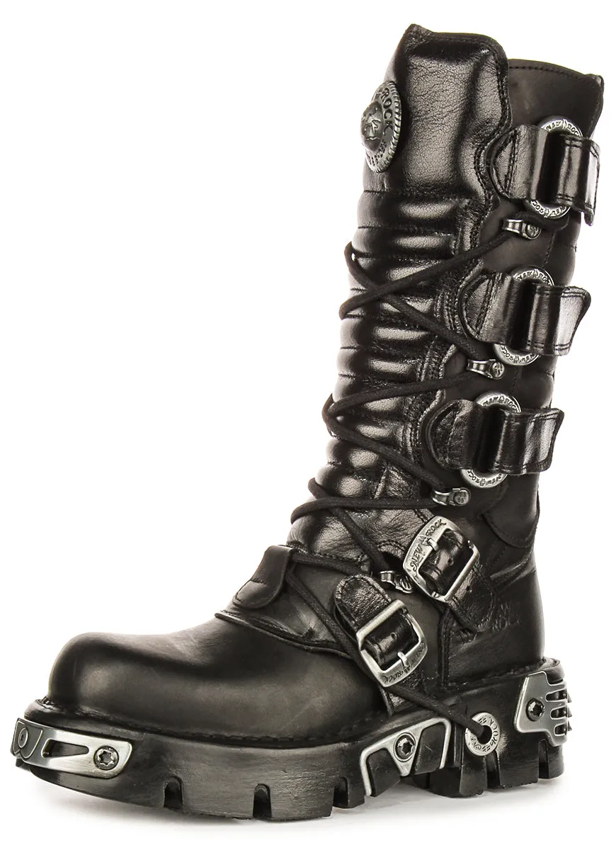 Newrock 474 Reactor Adjustable Straps In Black Leather Boots