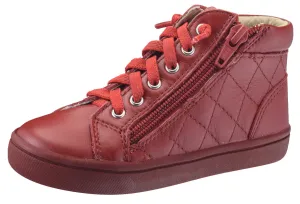 Old Soles Boy's and Girl's 6007 Eazy-Q Red Quilt Stitch Leather High Top Lace Up Side Zipper Side Sneaker