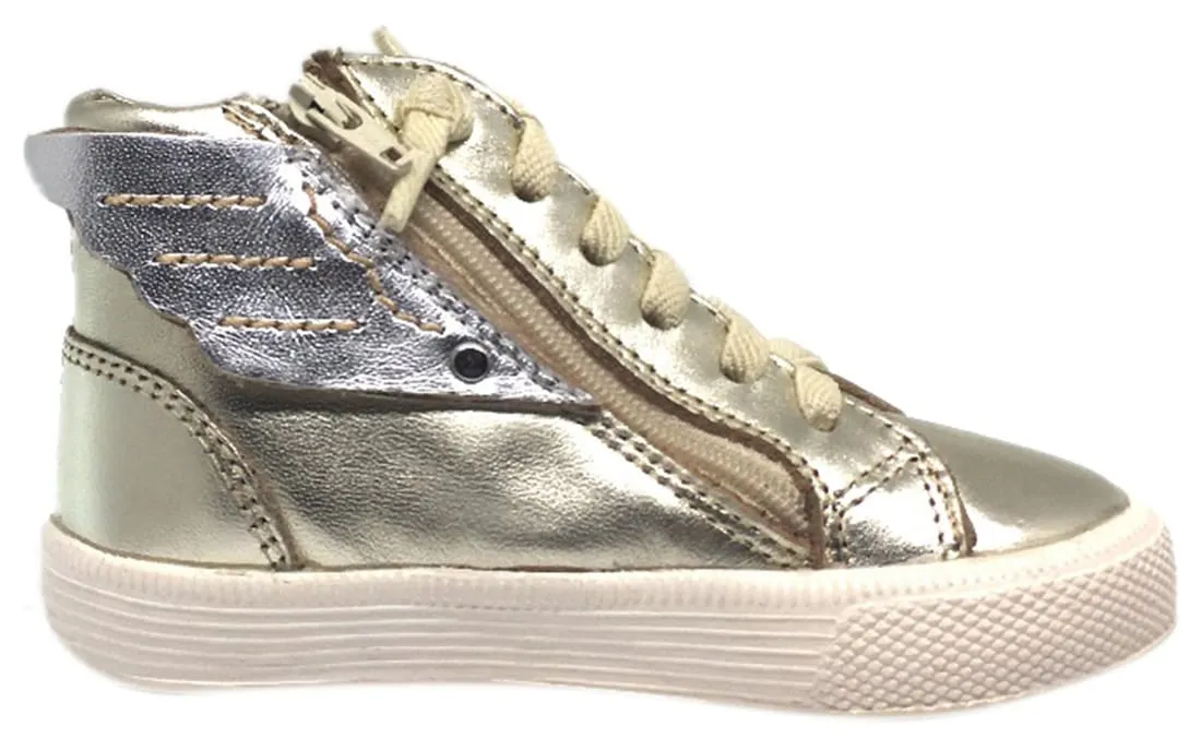 Old Soles Girl's and Boy's 1057 Gold Leather Urban Wings High Top Lace Up Sneaker Shoe