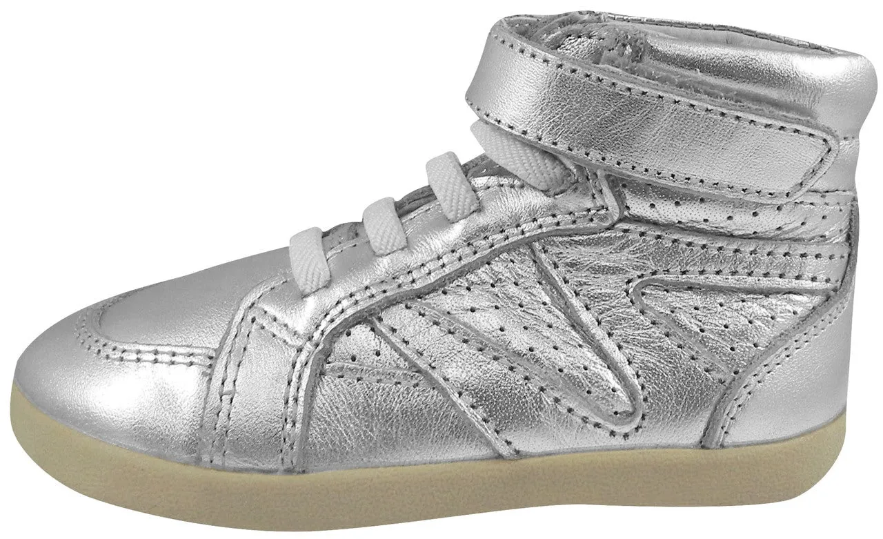 Old Soles Girl's and Boy's 329 Cheer Leader Silver Leather High Top Hook and Loop Sneakers