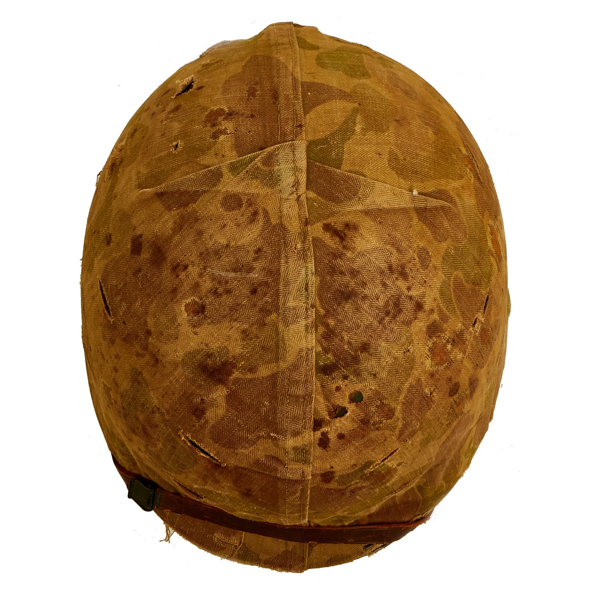 Original U.S. WWII Untouched / Service Worn Fixed Bale M1 Helmet With 2nd Pattern USMC HBT Camouflage Cover and St. Clair Low-Pressure Liner - Complete