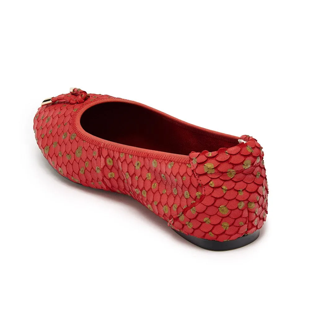 Pimlico - Red Leather Ballet Flat with gold detail