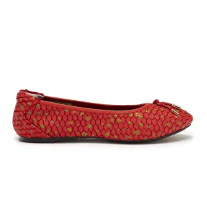 Pimlico - Red Leather Ballet Flat with gold detail