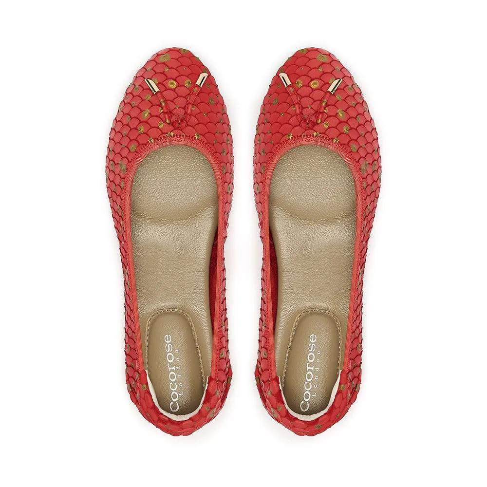 Pimlico - Red Leather Ballet Flat with gold detail