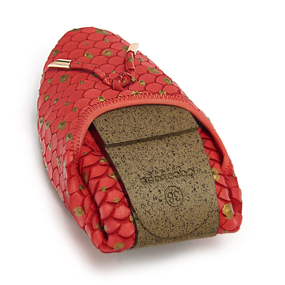 Pimlico - Red Leather Ballet Flat with gold detail