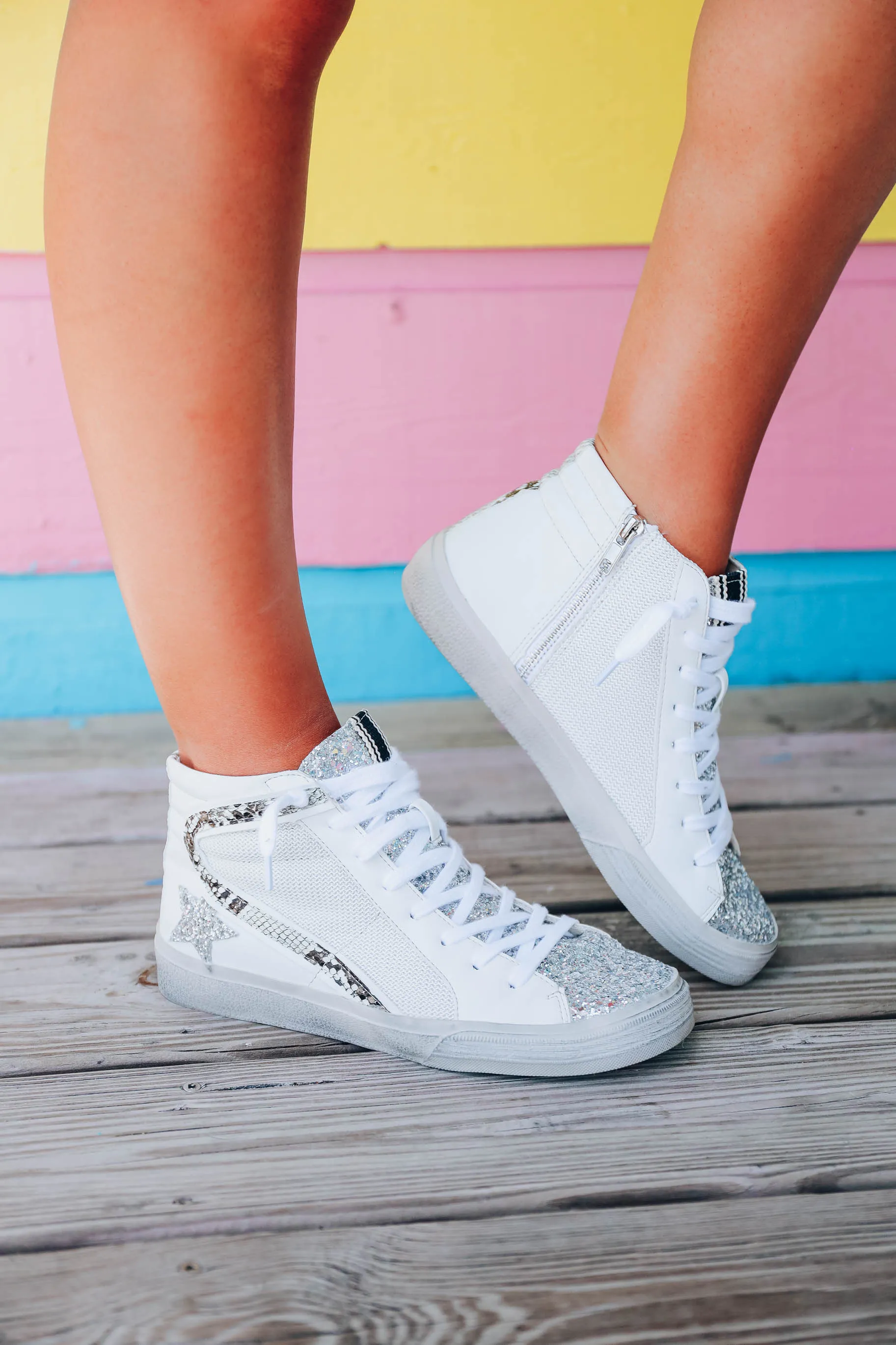 Roxanne High Top Sneaker by Shu Shop - White/Snake