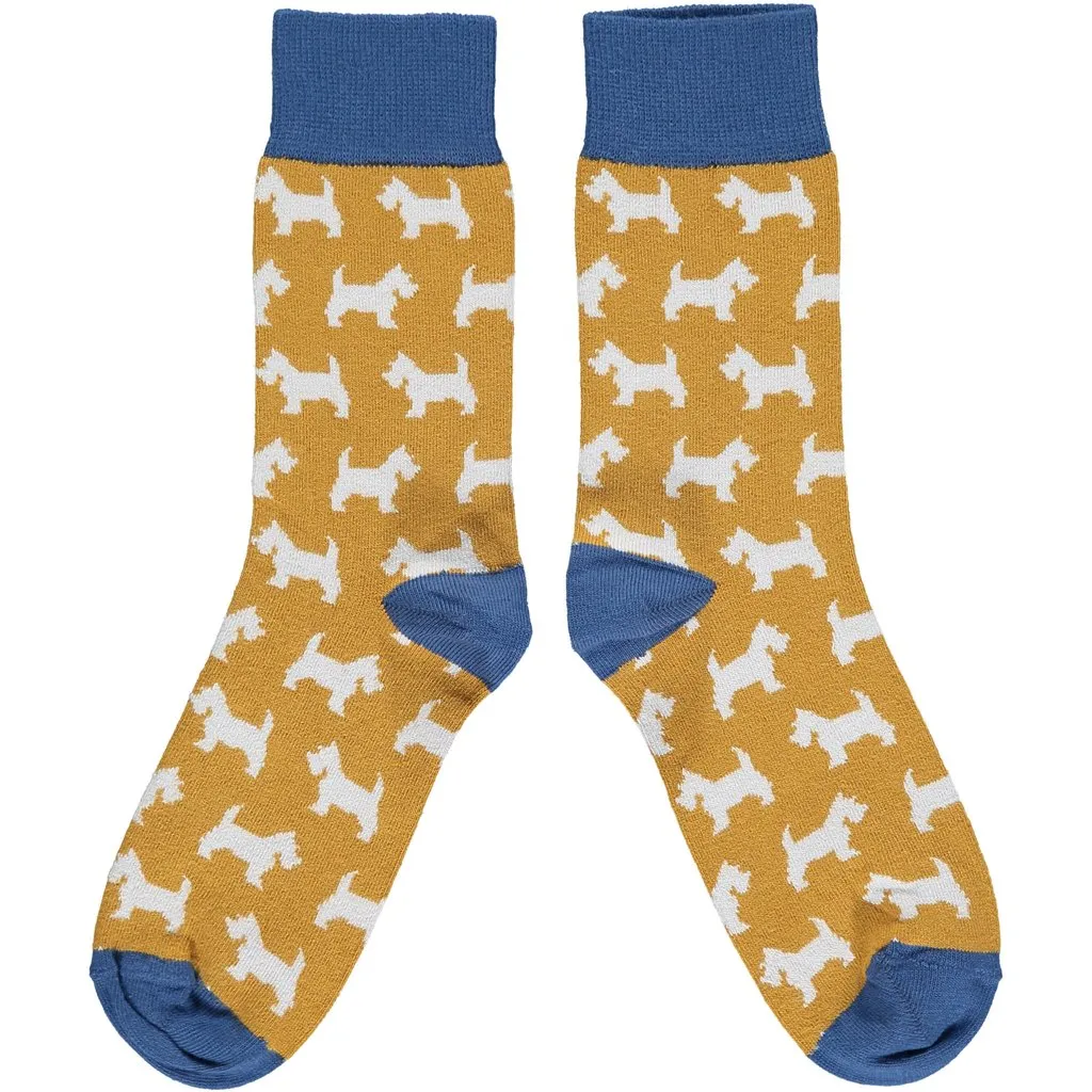 Scottie Dog Print Women's Socks - Ginger & Navy