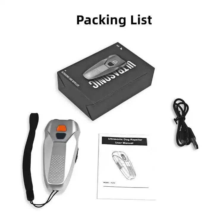 Silver Handheld Ultrasonic Dog Trainer with Dual Mode | Training & Deterrent Device with LED Light