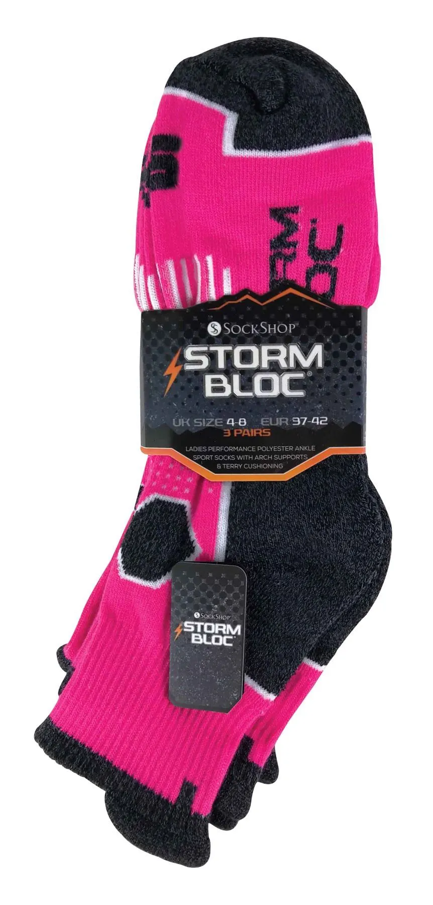 Storm Bloc - 3 Pairs Ladies Bright Sport Ankle Socks (SBLS016PIN)