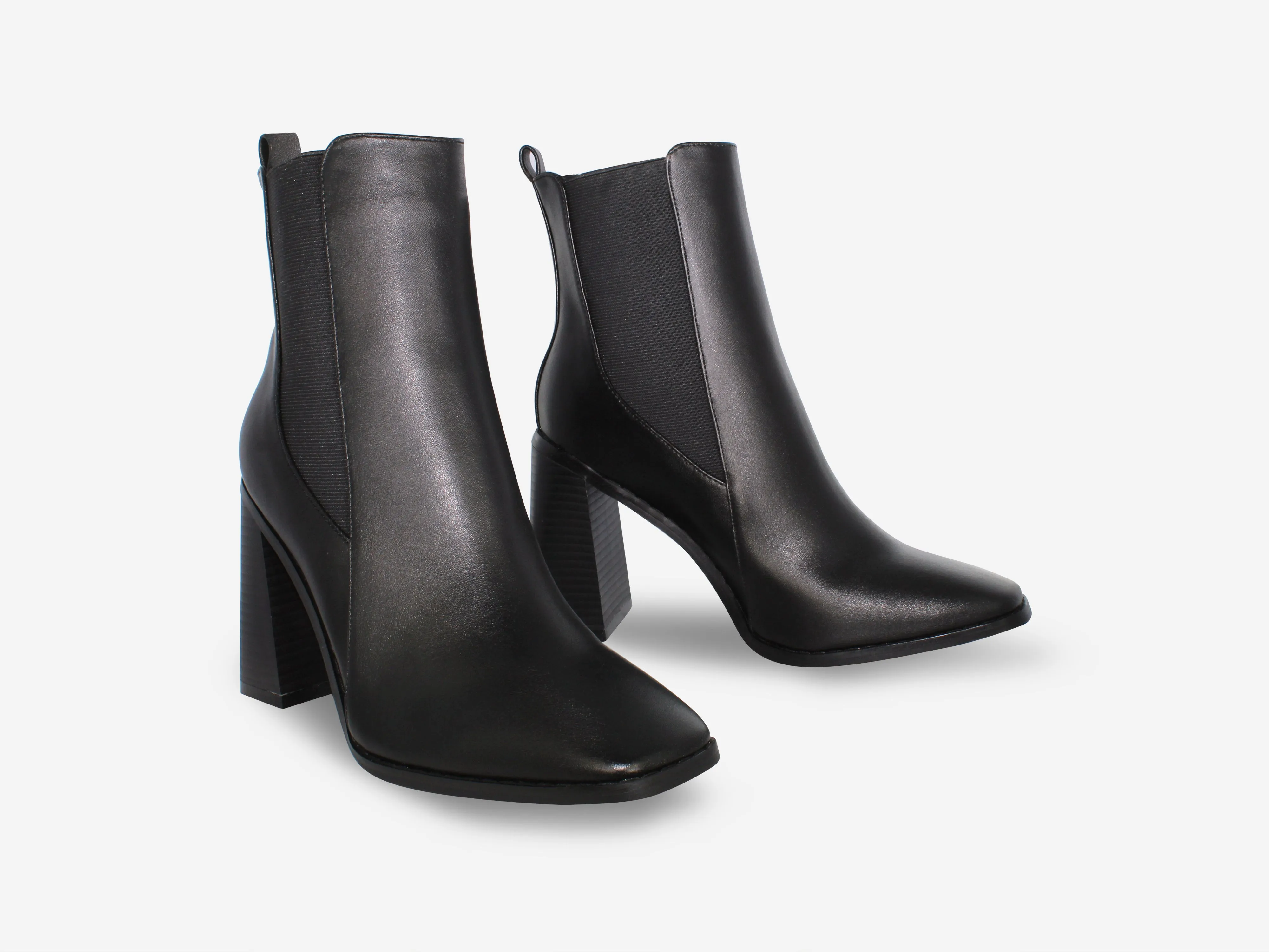 Tammy - Black Faux Leather Square Toe Ankle Boots