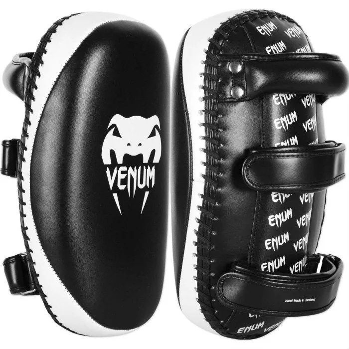 VENUM LIGHT 1175 MUAY THAI BOXING MMA KICK PADS Skintex Leather Black Ice