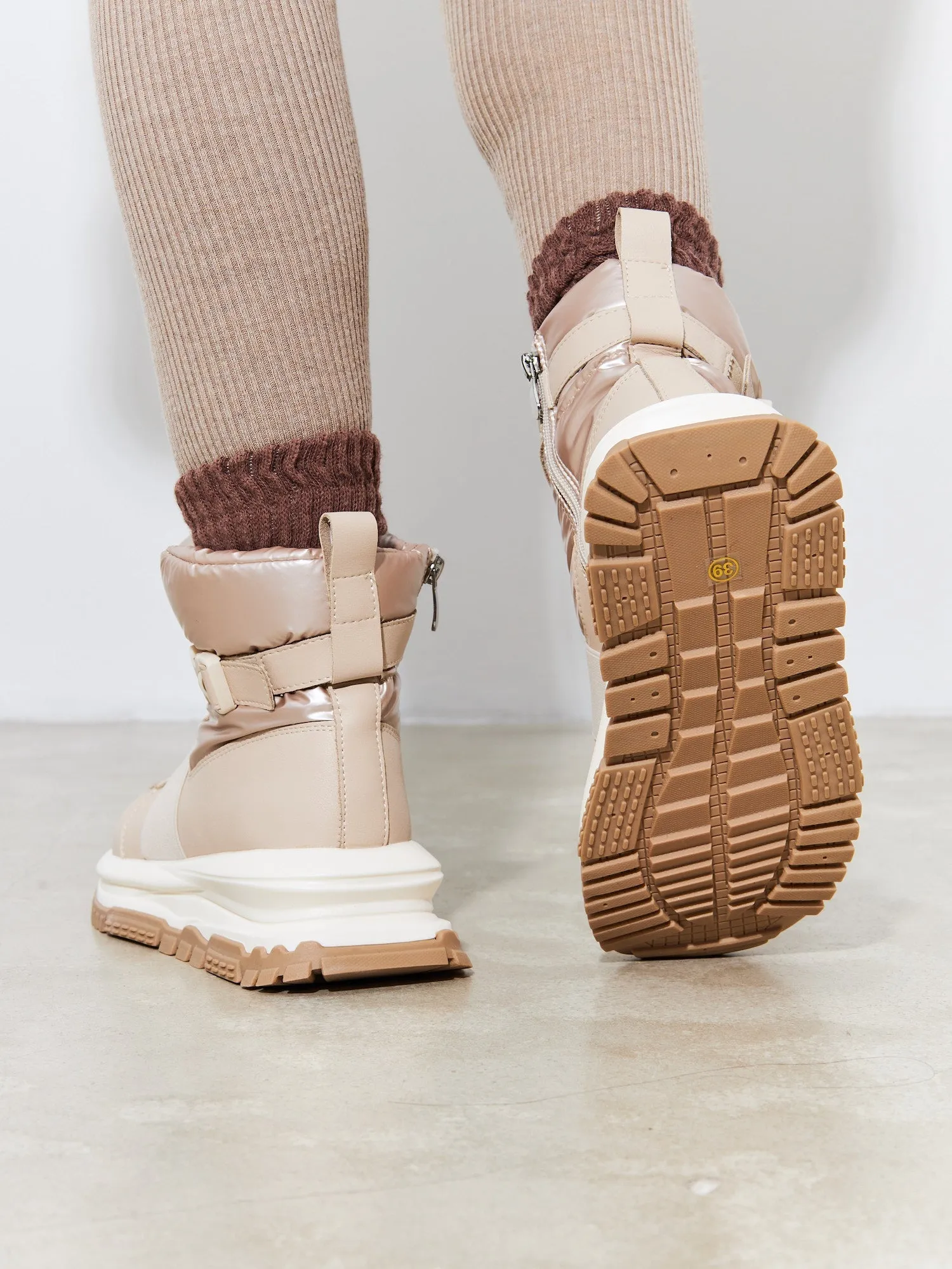 Winter Ankle Sneaker Boots - Beige