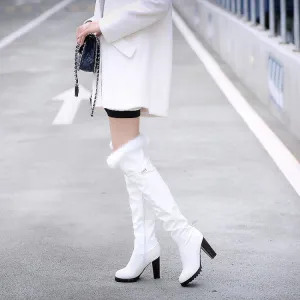 Women Furry High Heel Over the Knee Boots