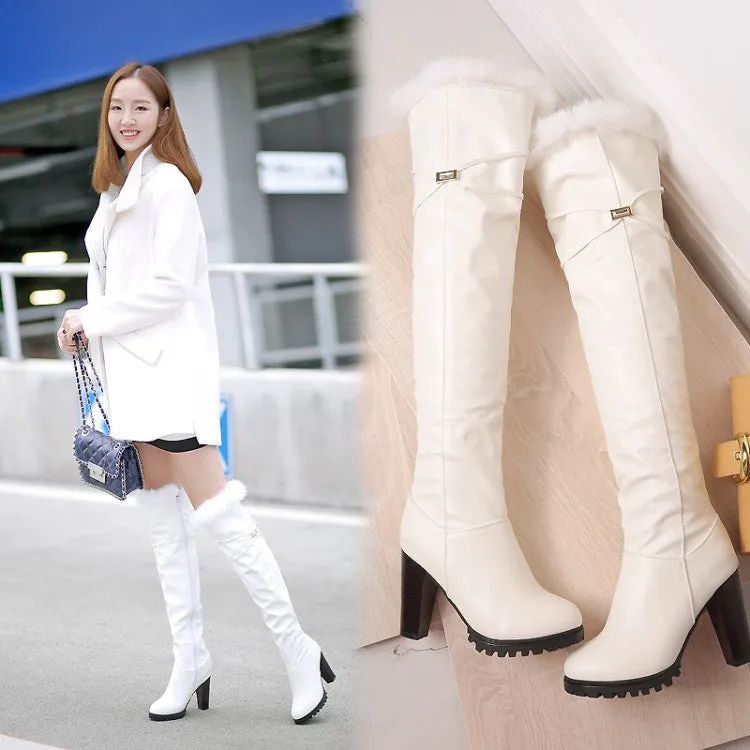 Women Furry High Heel Over the Knee Boots