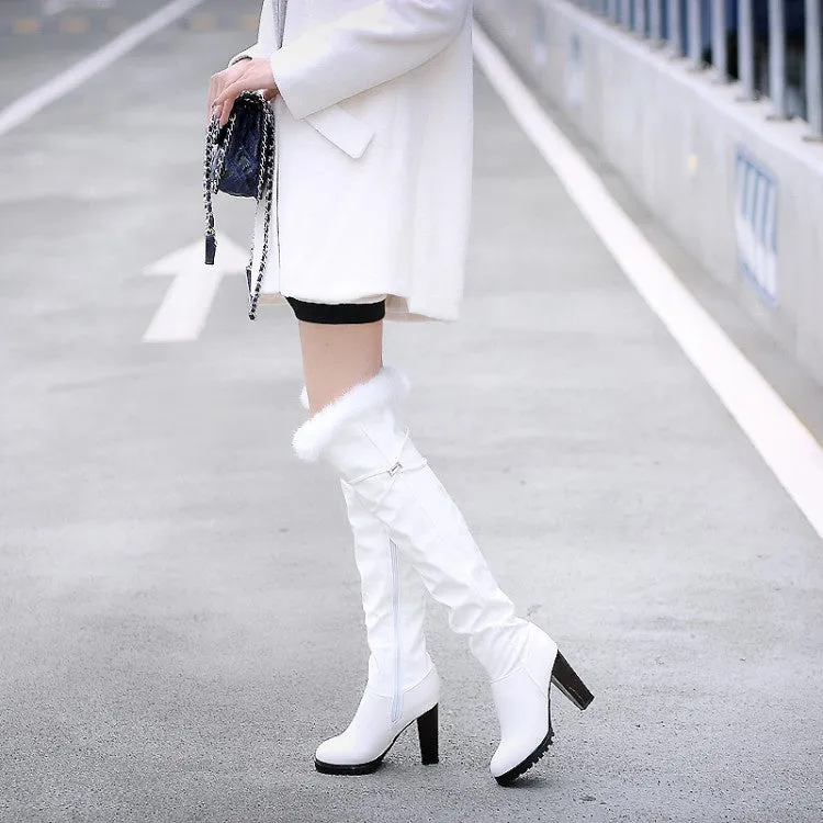 Women Furry High Heel Over the Knee Boots