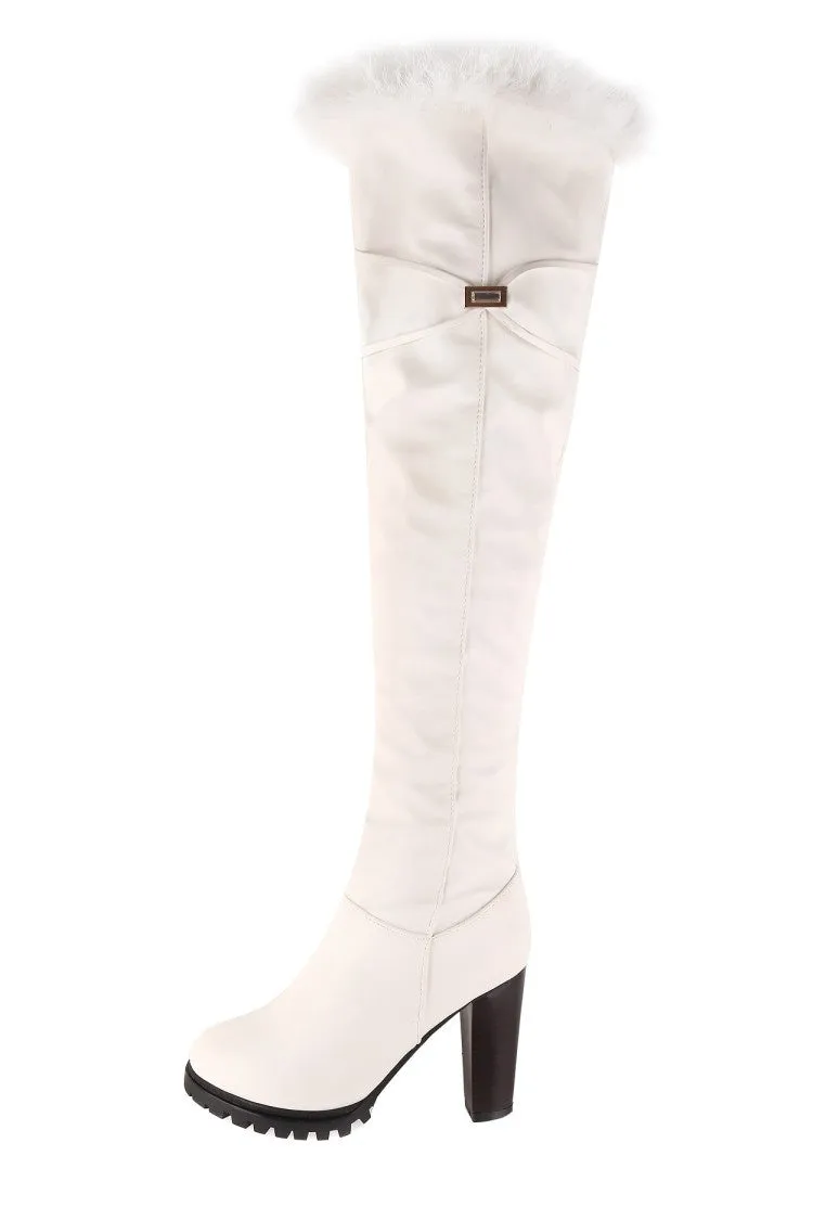 Women Furry High Heel Over the Knee Boots