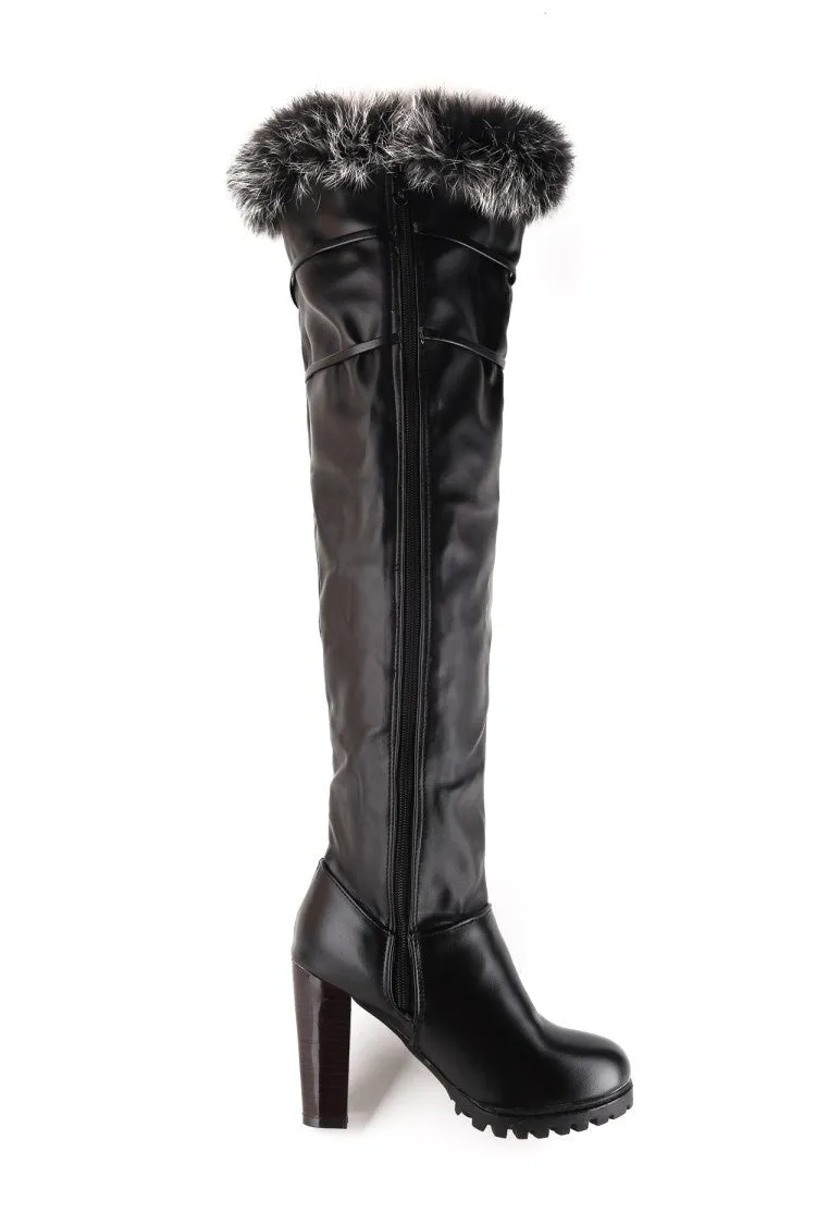 Women Furry High Heel Over the Knee Boots