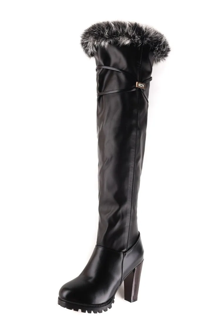 Women Furry High Heel Over the Knee Boots