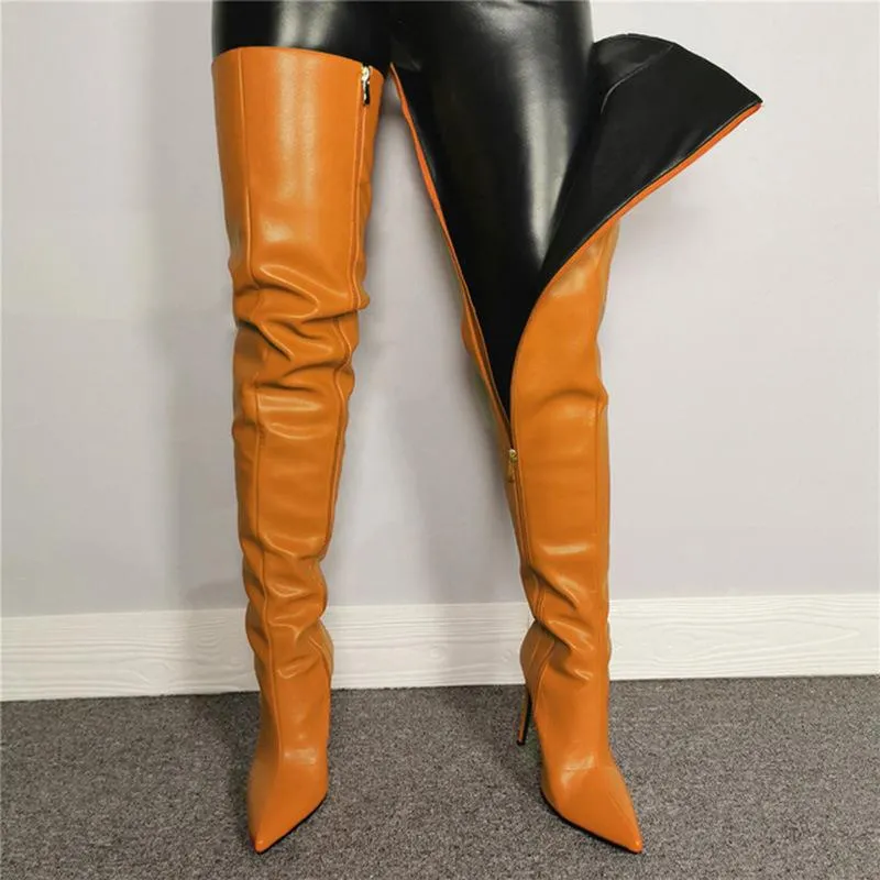 Women pointed toe stiletto heel side zipper over the knee boots