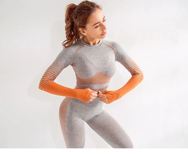 Women's Ombre Long Sleeve High Waisted Gym Set