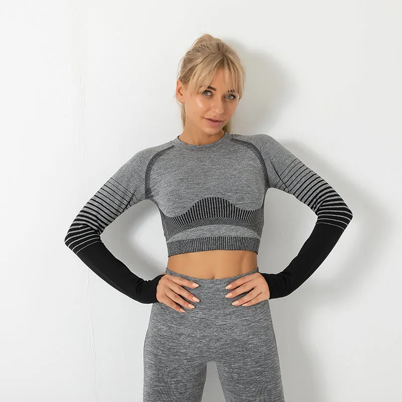 Women's Ombre Long Sleeve High Waisted Gym Set