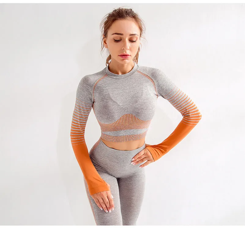 Women's Ombre Long Sleeve High Waisted Gym Set