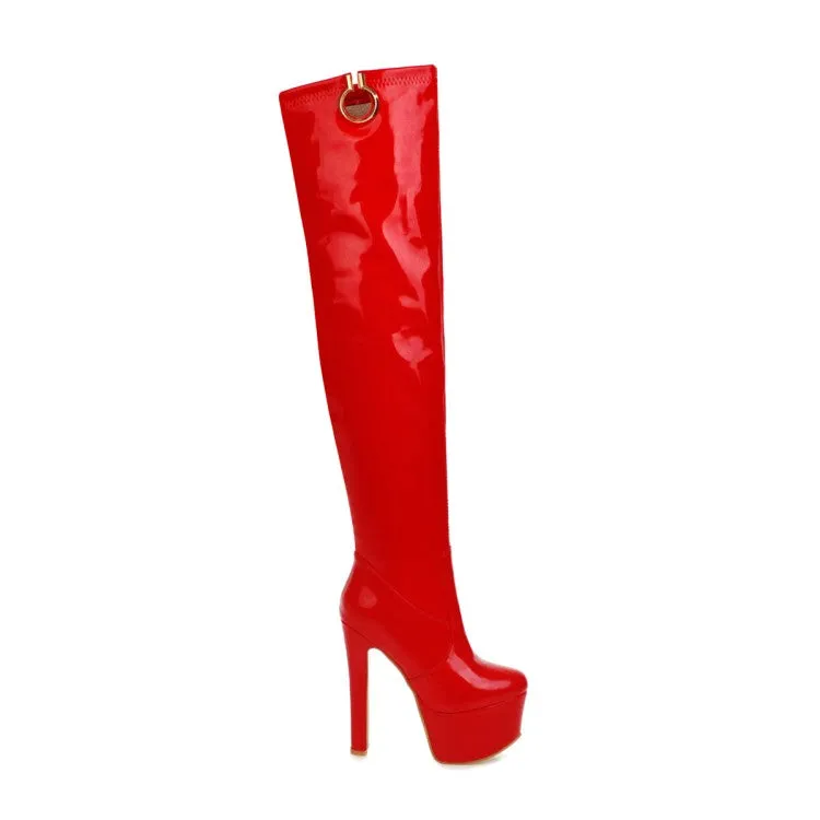 Women's Round Toe Stitching High Heel Platform Over the Knee Boots