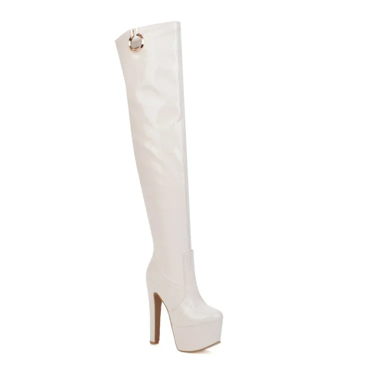 Women's Round Toe Stitching High Heel Platform Over the Knee Boots