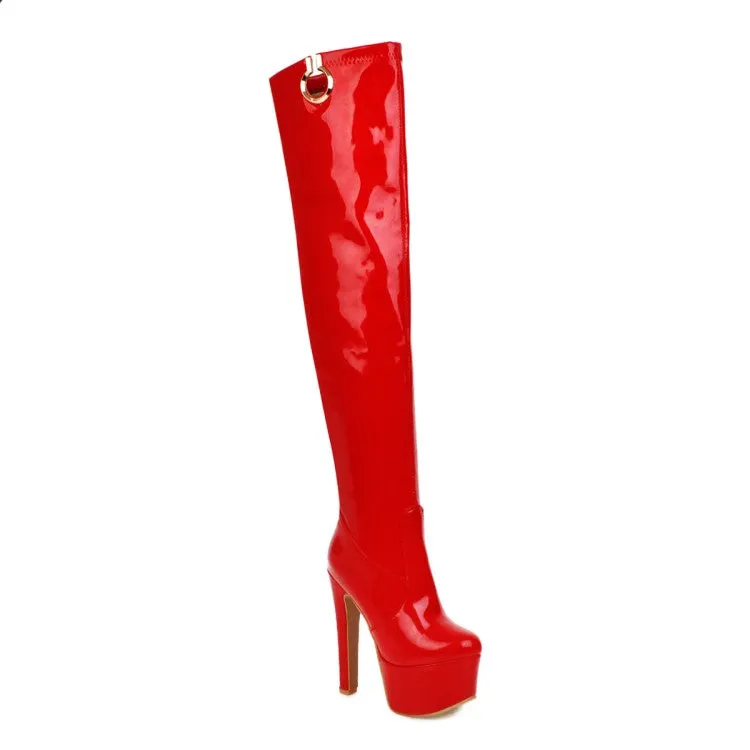 Women's Round Toe Stitching High Heel Platform Over the Knee Boots