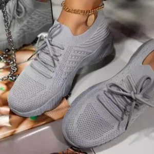 Women's summer flyknit breathable front lace sneakers